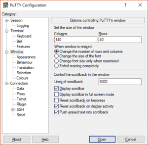 PuTTY Serial Console 1&1